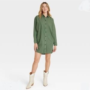 Universal Thread Cotton Linen Green Button-Up Shirt Dress XXL